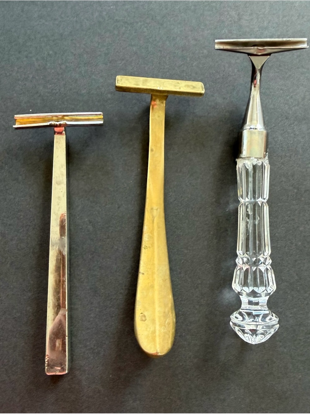 Waterford Crystal,solid brass and stainless steel  Set 3 manual razor handles